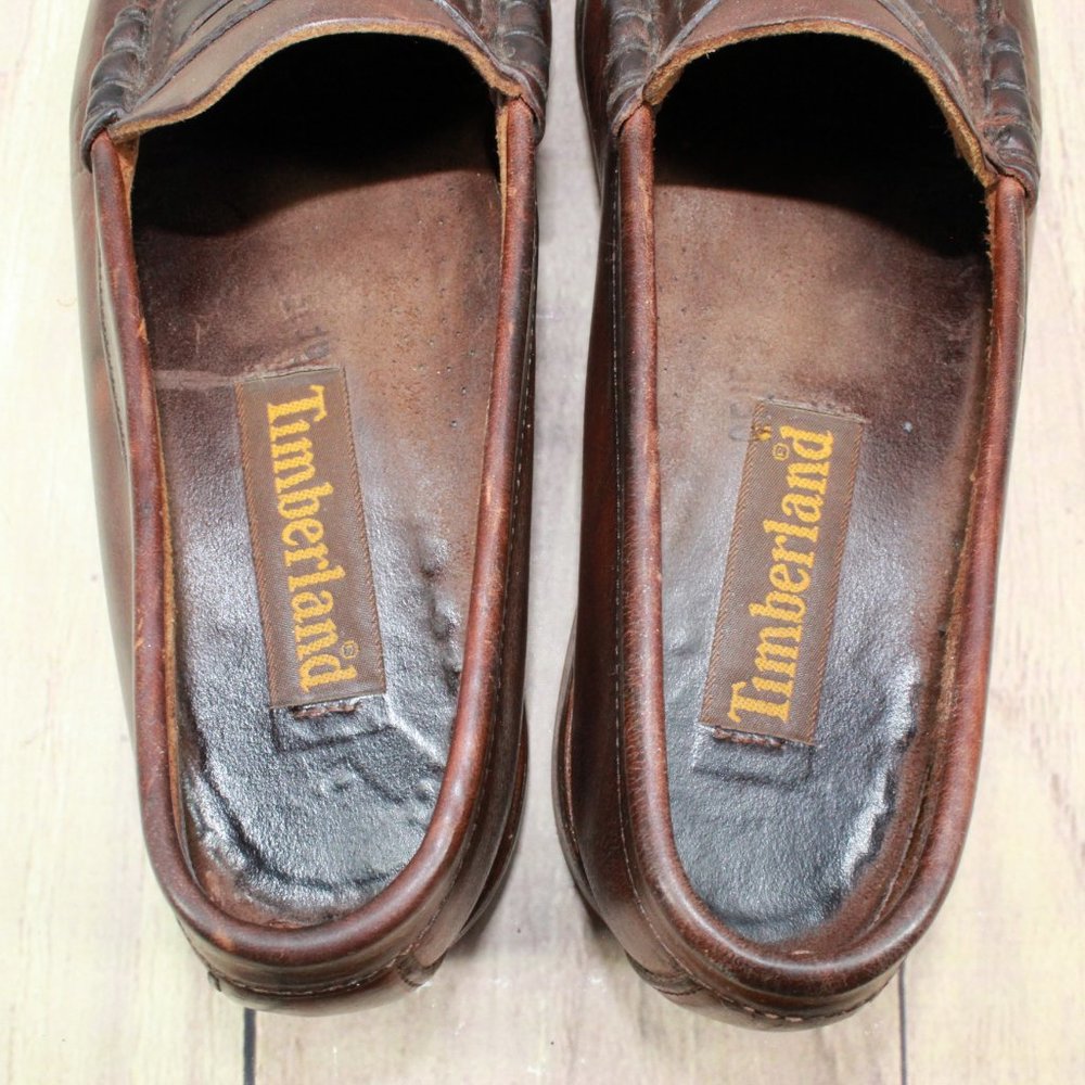 TIMBERLAND Brown Leather Round Toe Slip On Penny Loafer Shoes Size 10 M - Picture 6 of 9